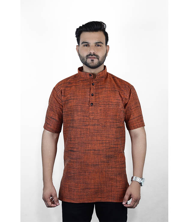 Khadi Cotton Short Striped Kurta Striped Half Sleeves