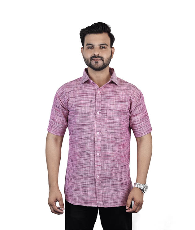 Khadi Cotton Striped Shirts Striped Half Sleeves